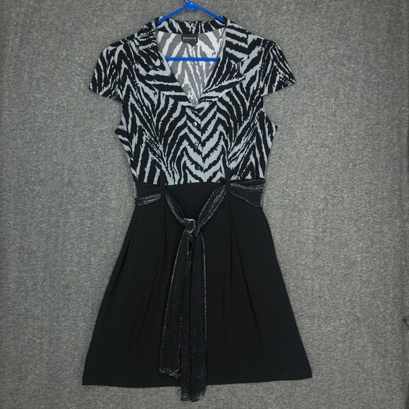 En Focus Studio Dresses & Skirts - Y2K En Focus Studio Dress Zebra Print Belted Black Knee Length Womens Size 8